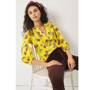 Anthropologie saison Yellow Floral Blouse